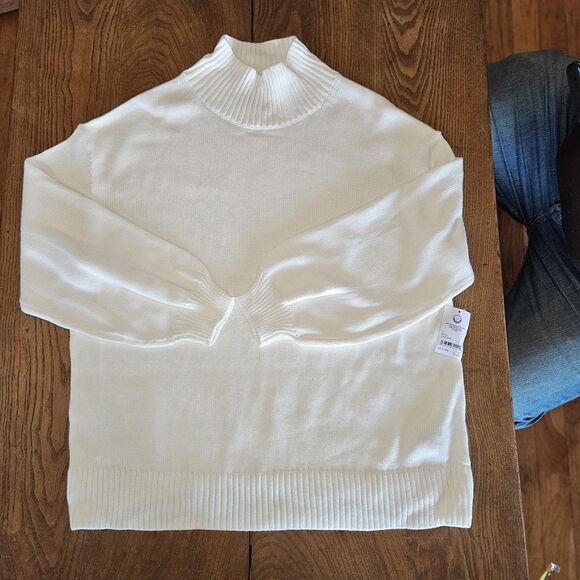 Amazon Essentials Womens 1x Eggshell White Funnel Neck Organic Sweater New - Picture 5 of 8